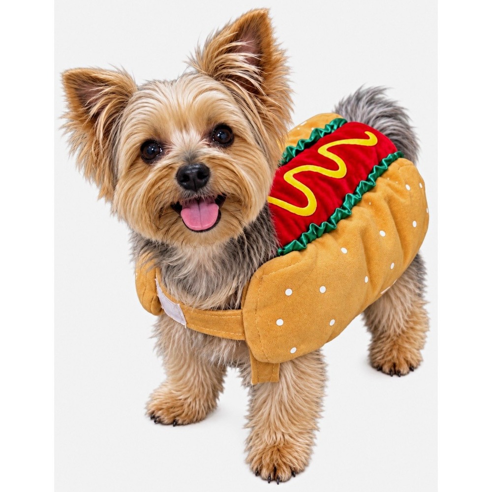 Hot Dog Dog Costume Outfit Food & Drink Theme Tan Red Yellow Green 15in x 15in